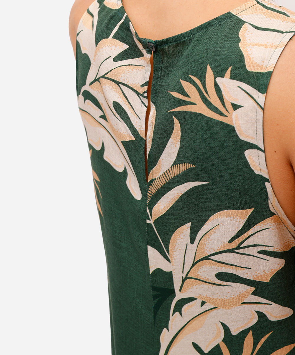 vestido curto feminino de viscose folhagens verde