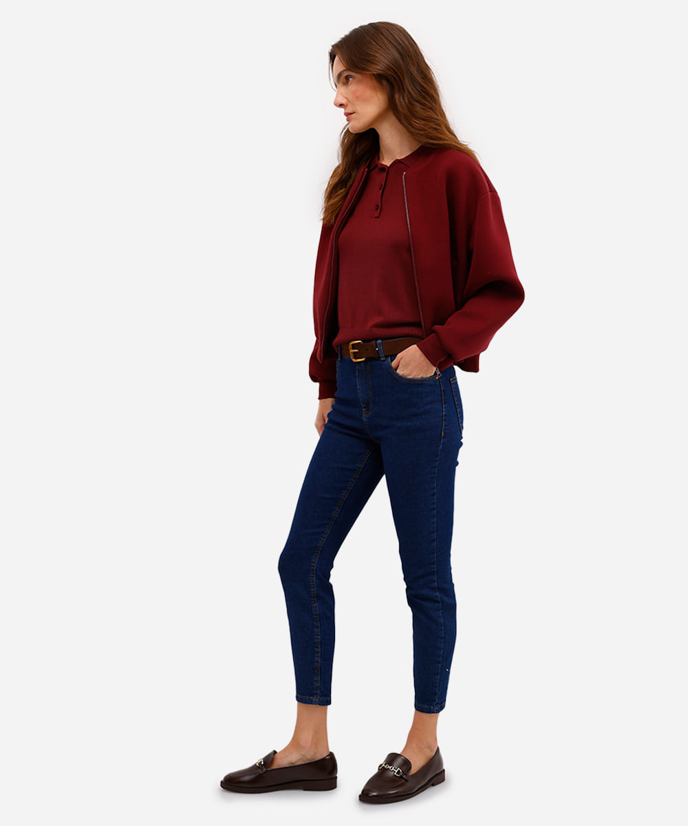 calça skinny cropped feminina jeans cintura média azul