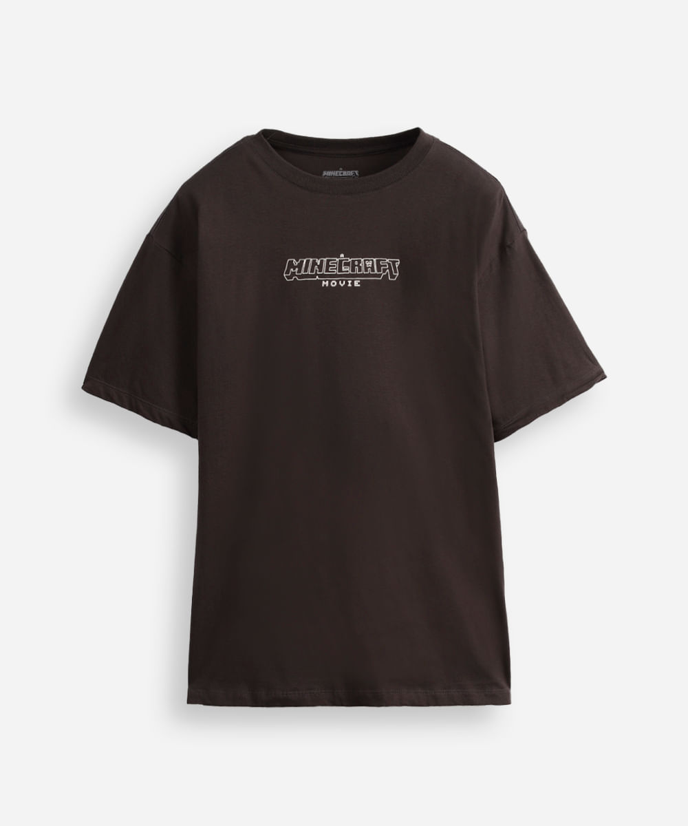 camiseta de algodão juvenil manga curta minecraft cinza