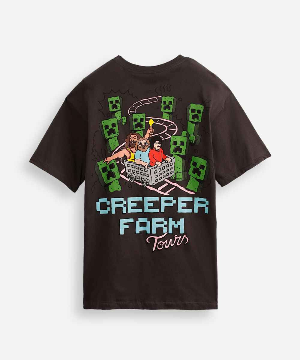 camiseta de algodão juvenil manga curta minecraft cinza