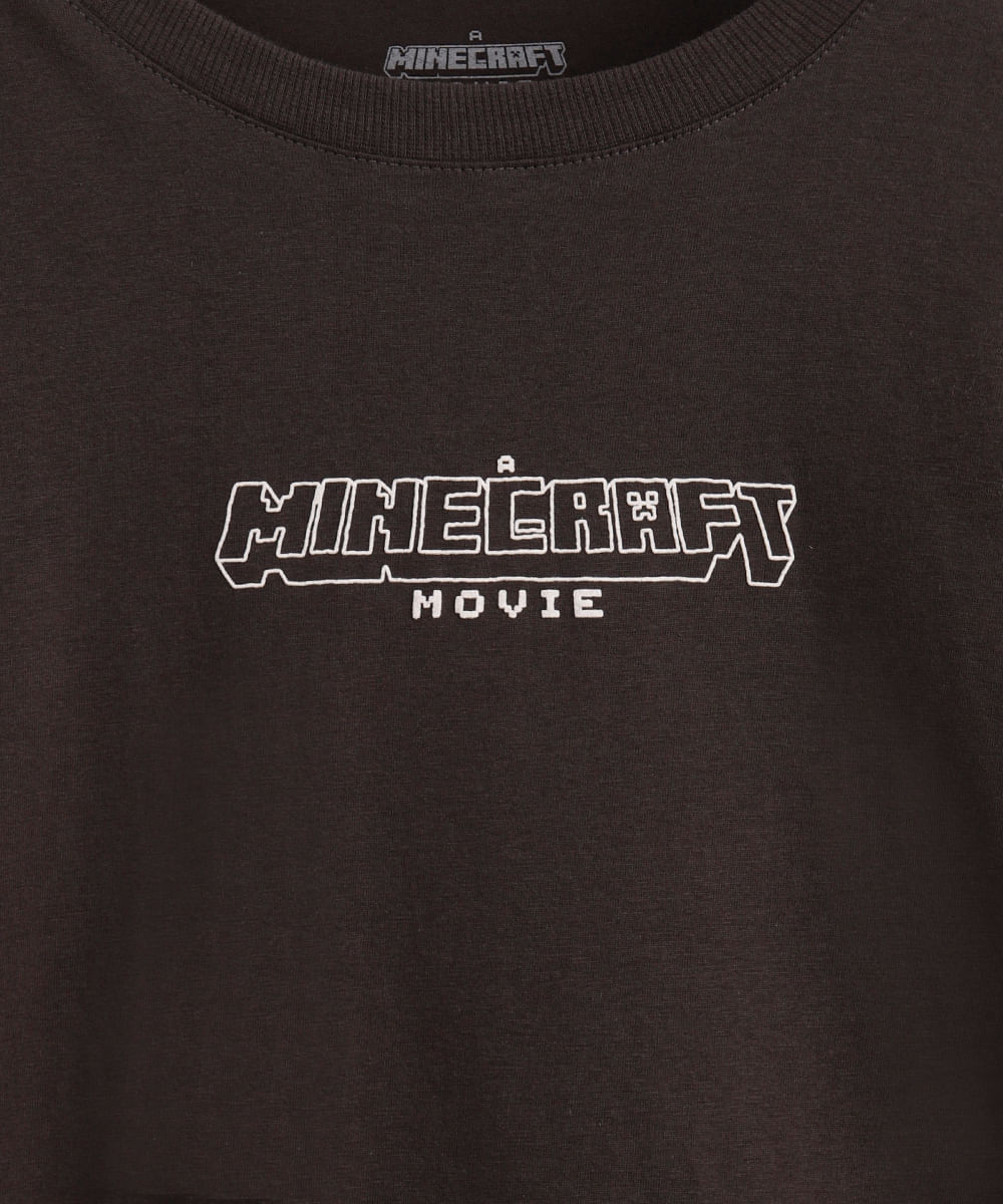 camiseta de algodão juvenil manga curta minecraft cinza