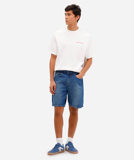 bermuda reta masculina jeans azul