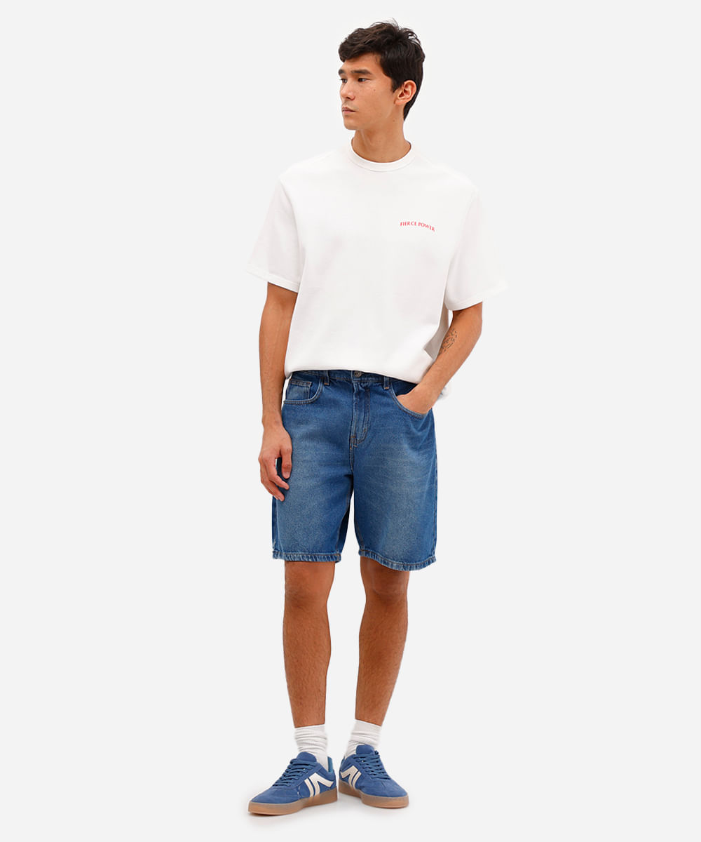 bermuda reta masculina jeans azul