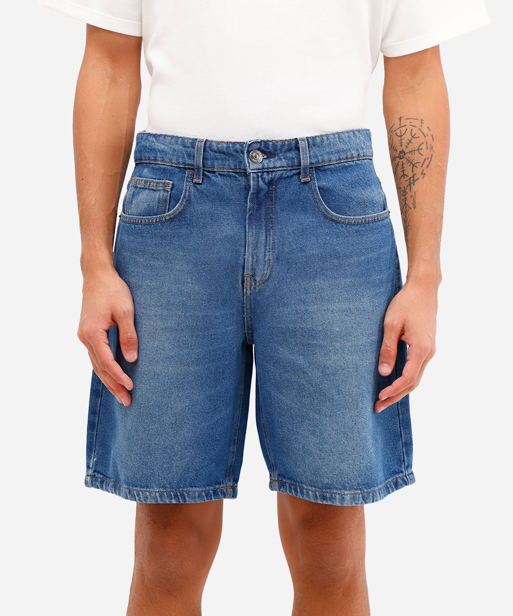 bermuda reta masculina jeans azul