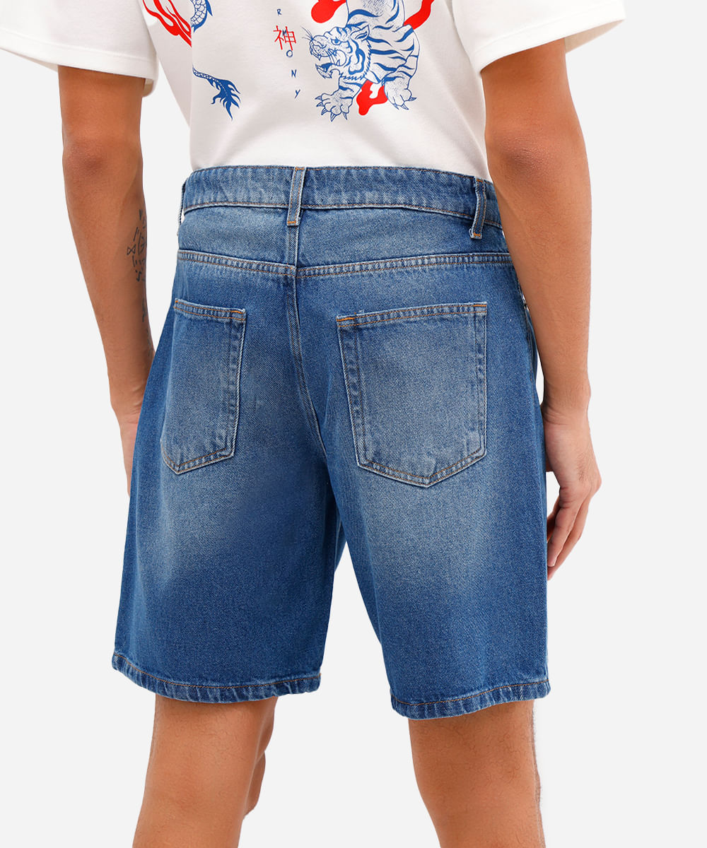 bermuda reta masculina jeans azul