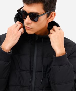 jaqueta puffer masculina com capuz preta