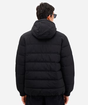 jaqueta puffer masculina com capuz preta