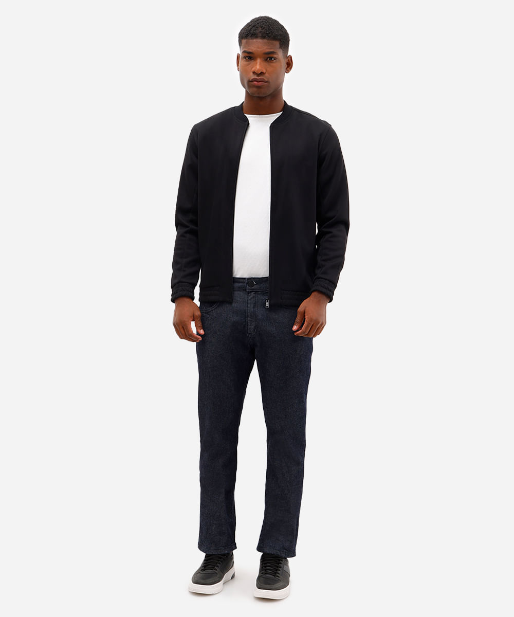 jaqueta bomber masculina de moletom texturizada - preto