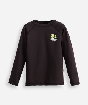 camiseta infantil manga longa proteção uv minecraft preta