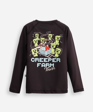 camiseta infantil manga longa proteção uv minecraft preta