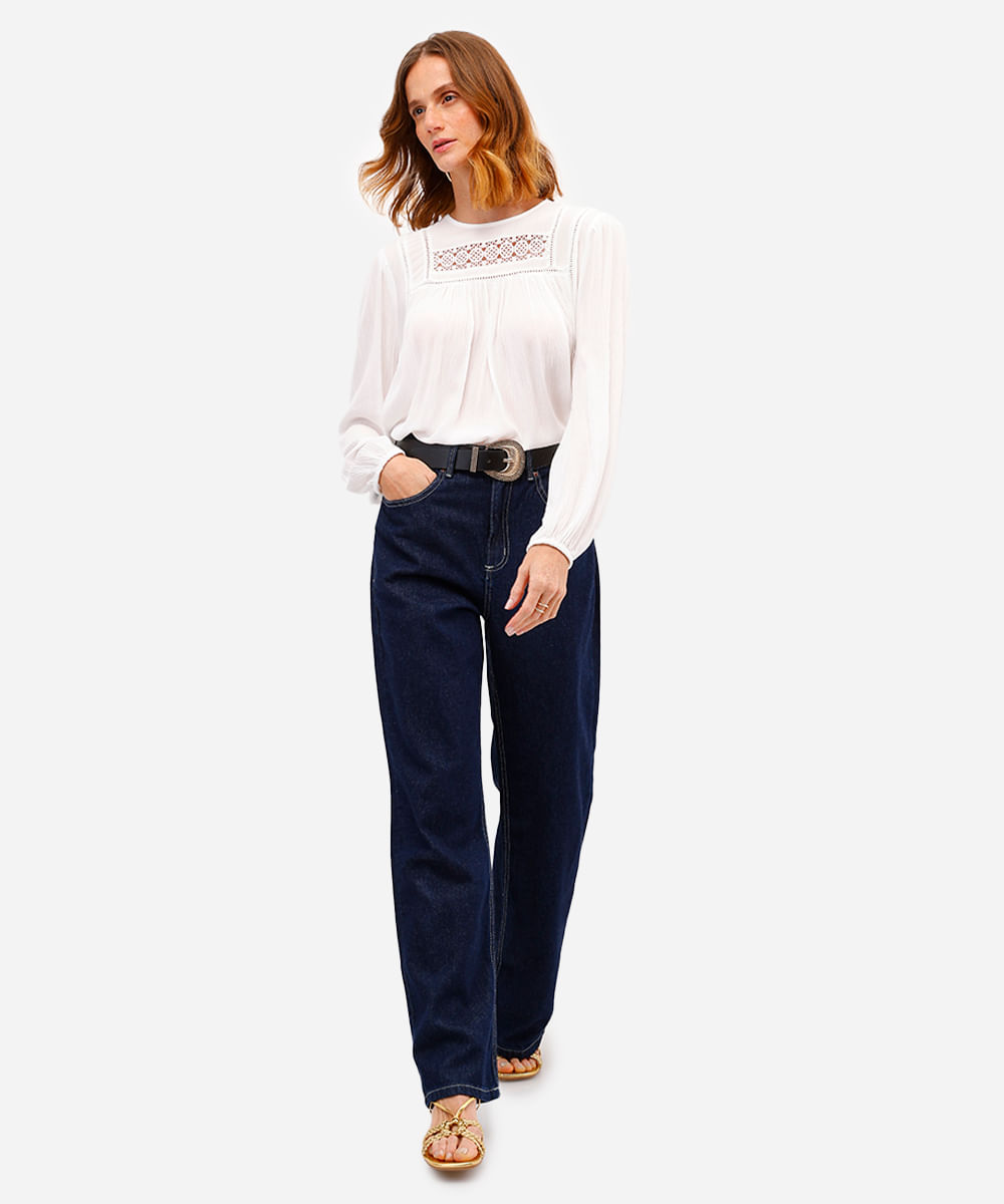 bata feminina de viscose com renda off white