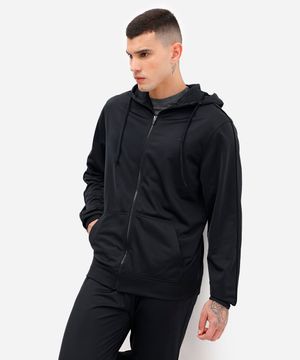 jaqueta com bolsos gola alta com capuz esportiva ace preta