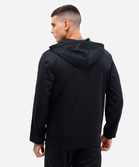 jaqueta com bolsos gola alta com capuz esportiva preta
