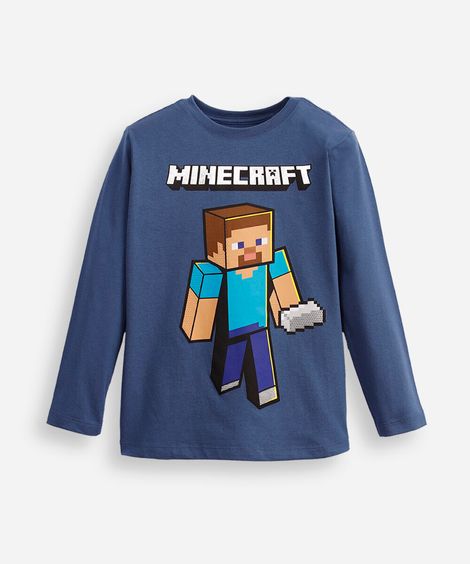 camiseta de algodão infantil minecraft - azul escuro