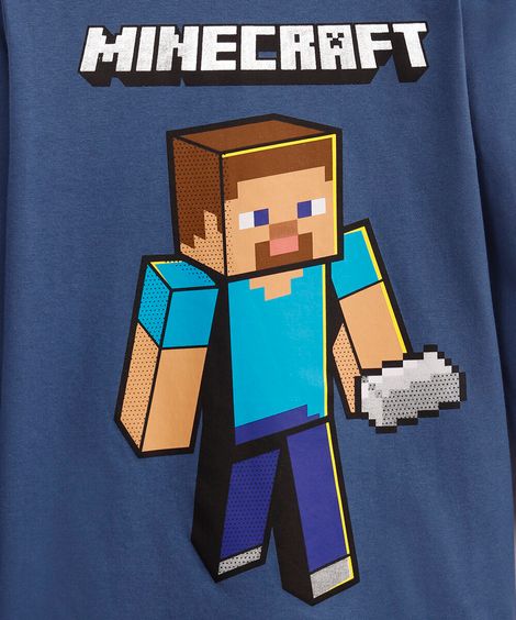 camiseta de algodão infantil minecraft - azul escuro