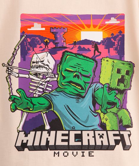 conjunto curto infantil de algodão minecraft bege