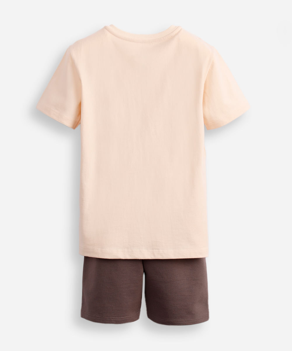 conjunto curto infantil de algodão minecraft bege