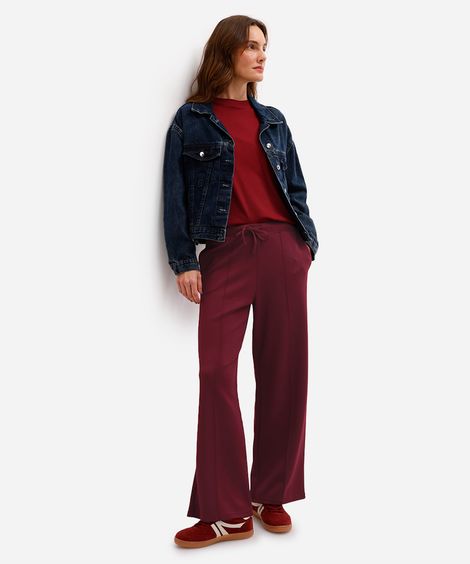 calça jogger básica feminina com nervura vinho