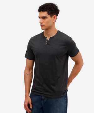 camiseta básica manga curta gola portuguesa - cinza mescla escuro