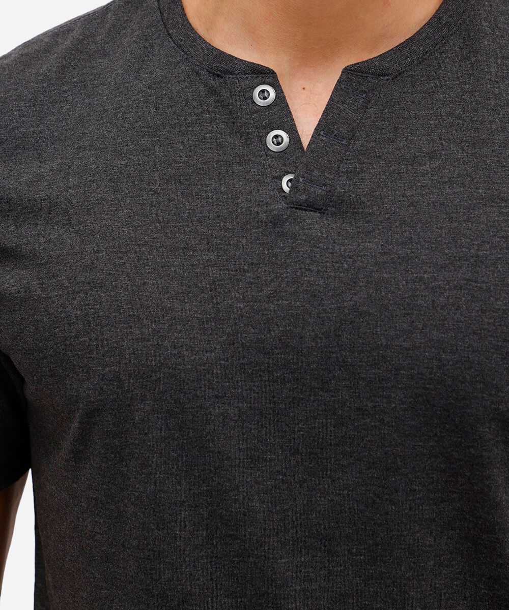 camiseta básica manga curta gola portuguesa - cinza mescla escuro