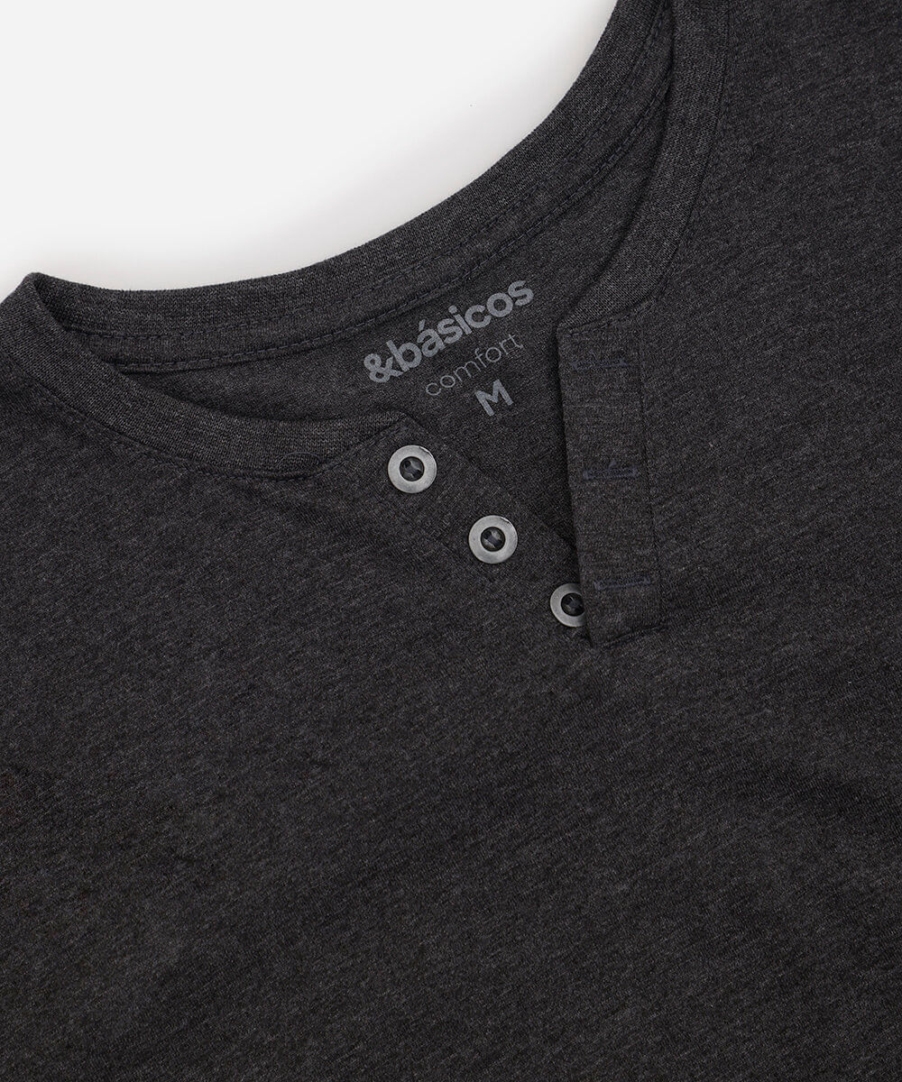 camiseta básica manga curta gola portuguesa - cinza mescla escuro