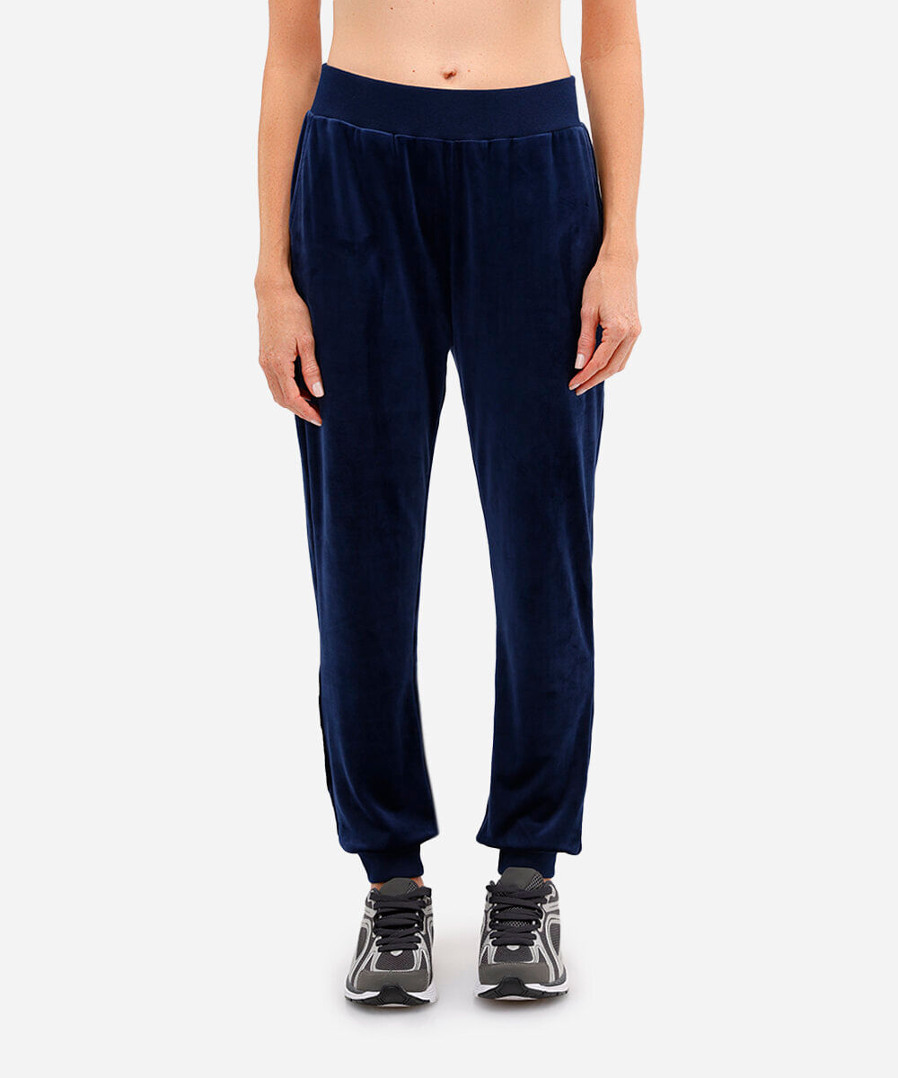 calça reta de plush cintura alta esportiva ace azul