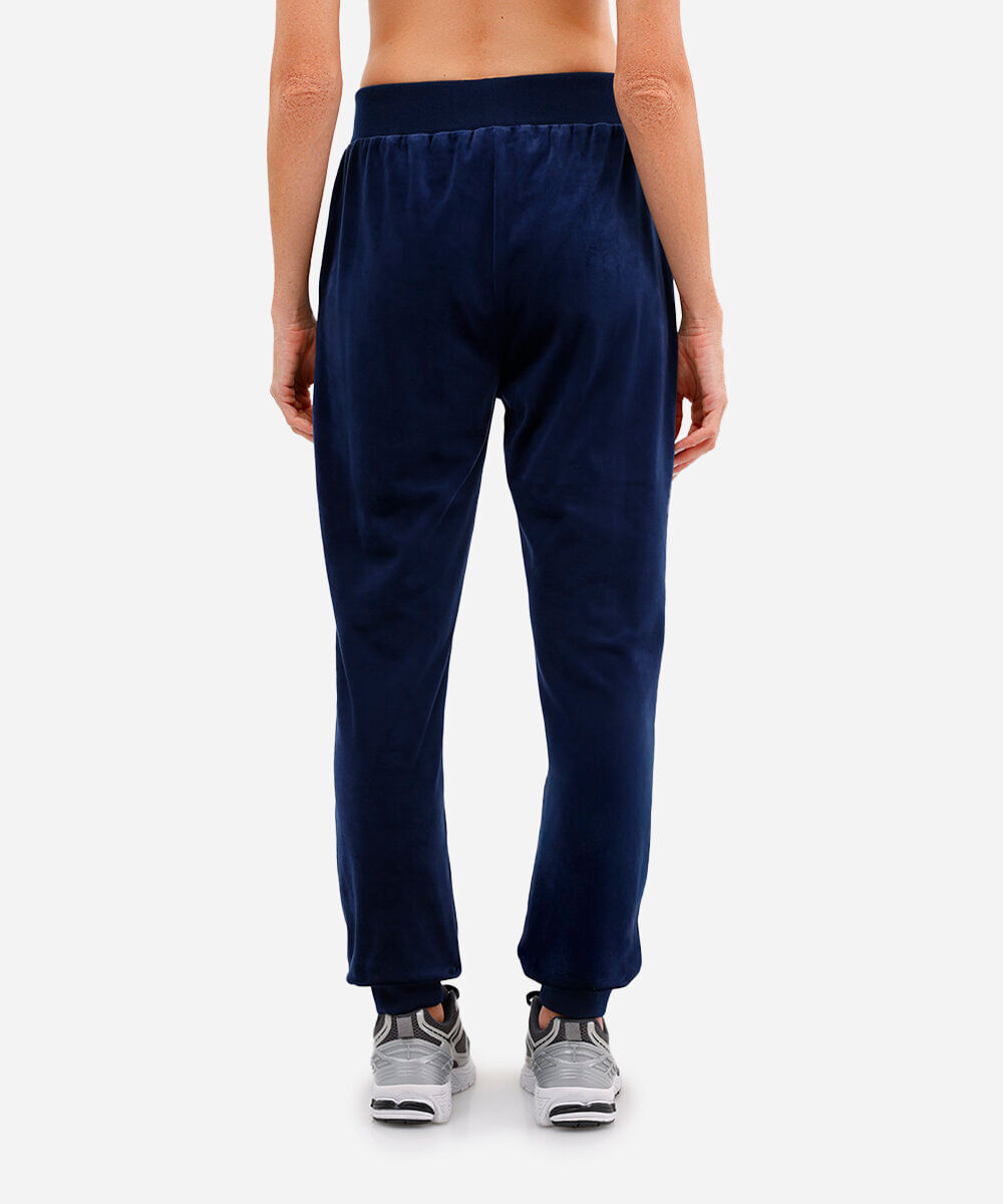 calça reta de plush cintura alta esportiva ace azul
