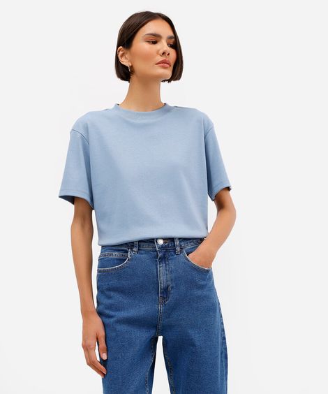 camiseta oversized feminina de algodão peruano interlock azul