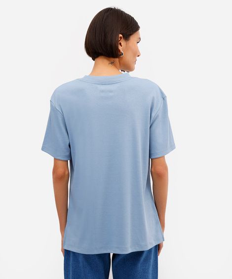 camiseta oversized feminina de algodão peruano interlock azul