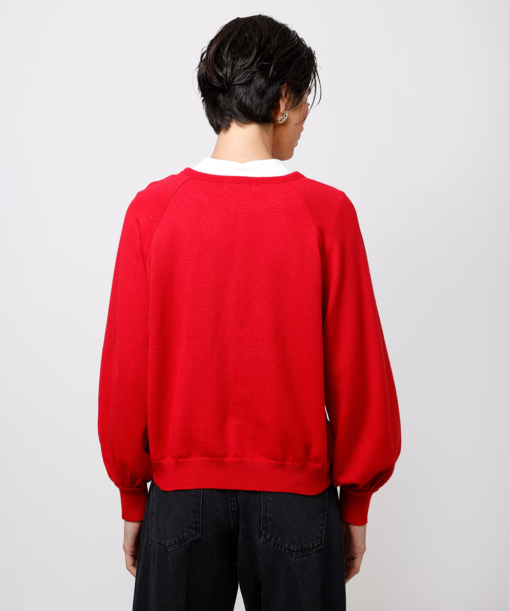 suéter feminino de tricot manga bufante mindset vermelho