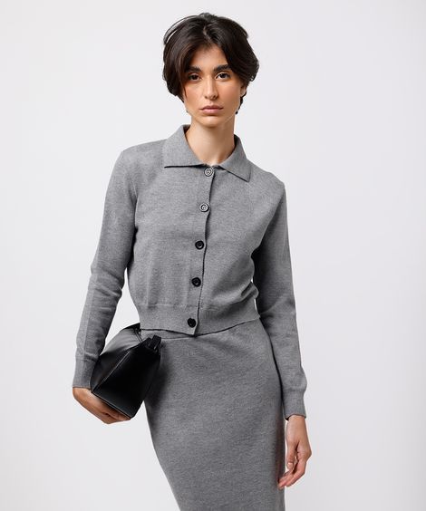 cardigan feminino de tricot mindset cinza