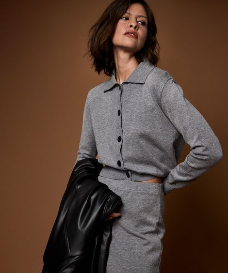 cardigan feminino de tricot mindset cinza