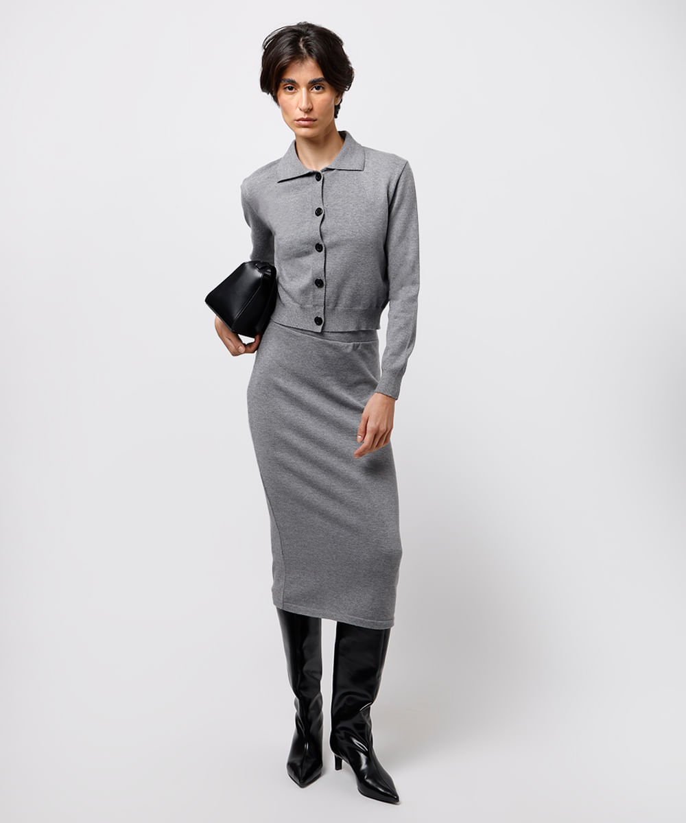 cardigan feminino de tricot mindset cinza