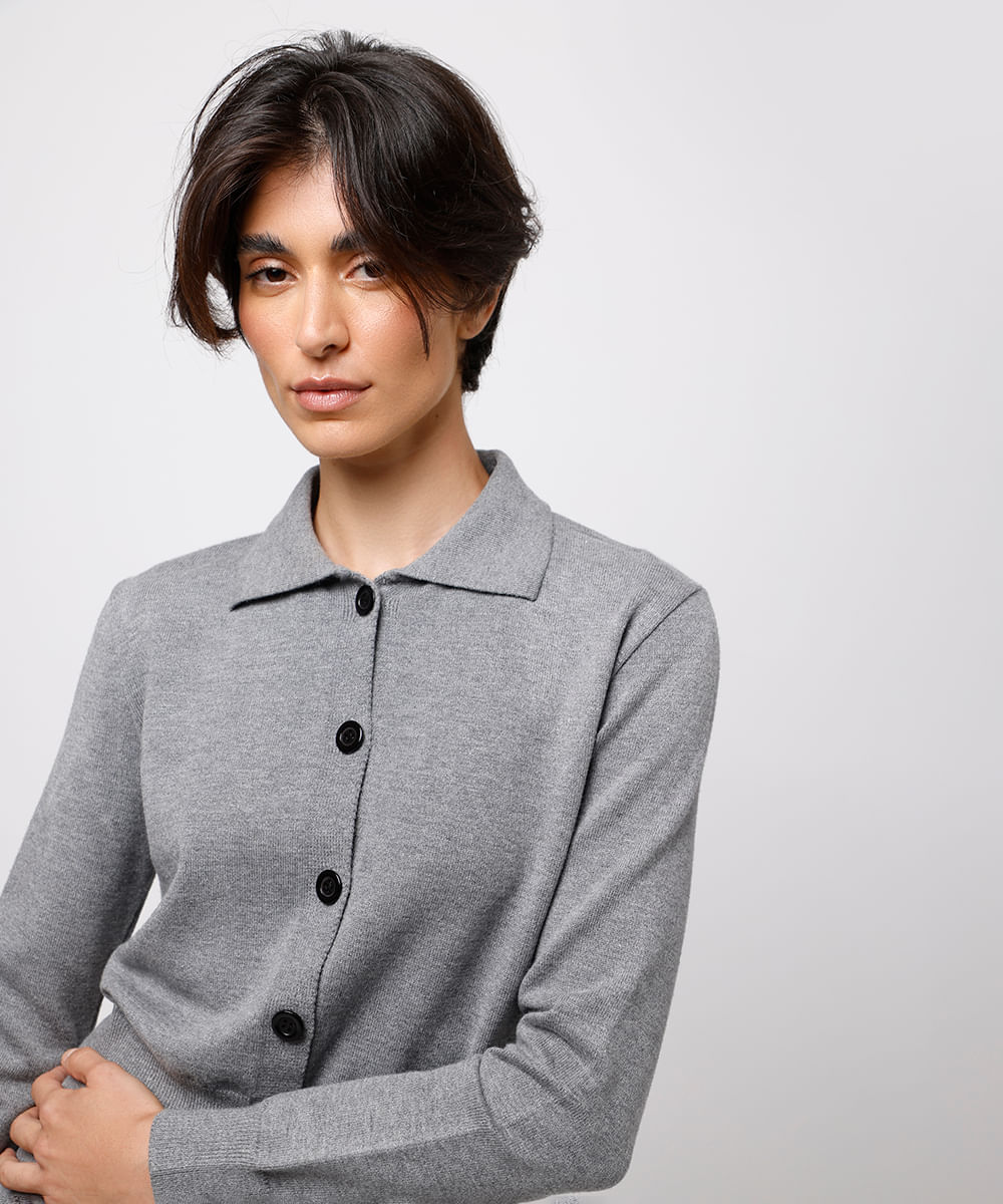 cardigan feminino de tricot mindset cinza