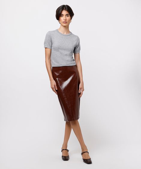 saia reta feminina de poliuretano mindset marrom