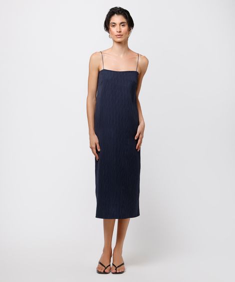 vestido midi feminino alça fina listrado mindset azul