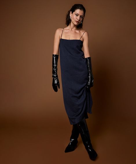 vestido midi feminino alça fina listrado mindset azul