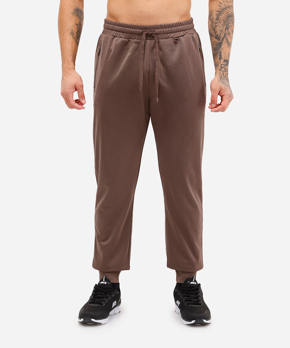 calça jogger esportiva com bolsos marrom