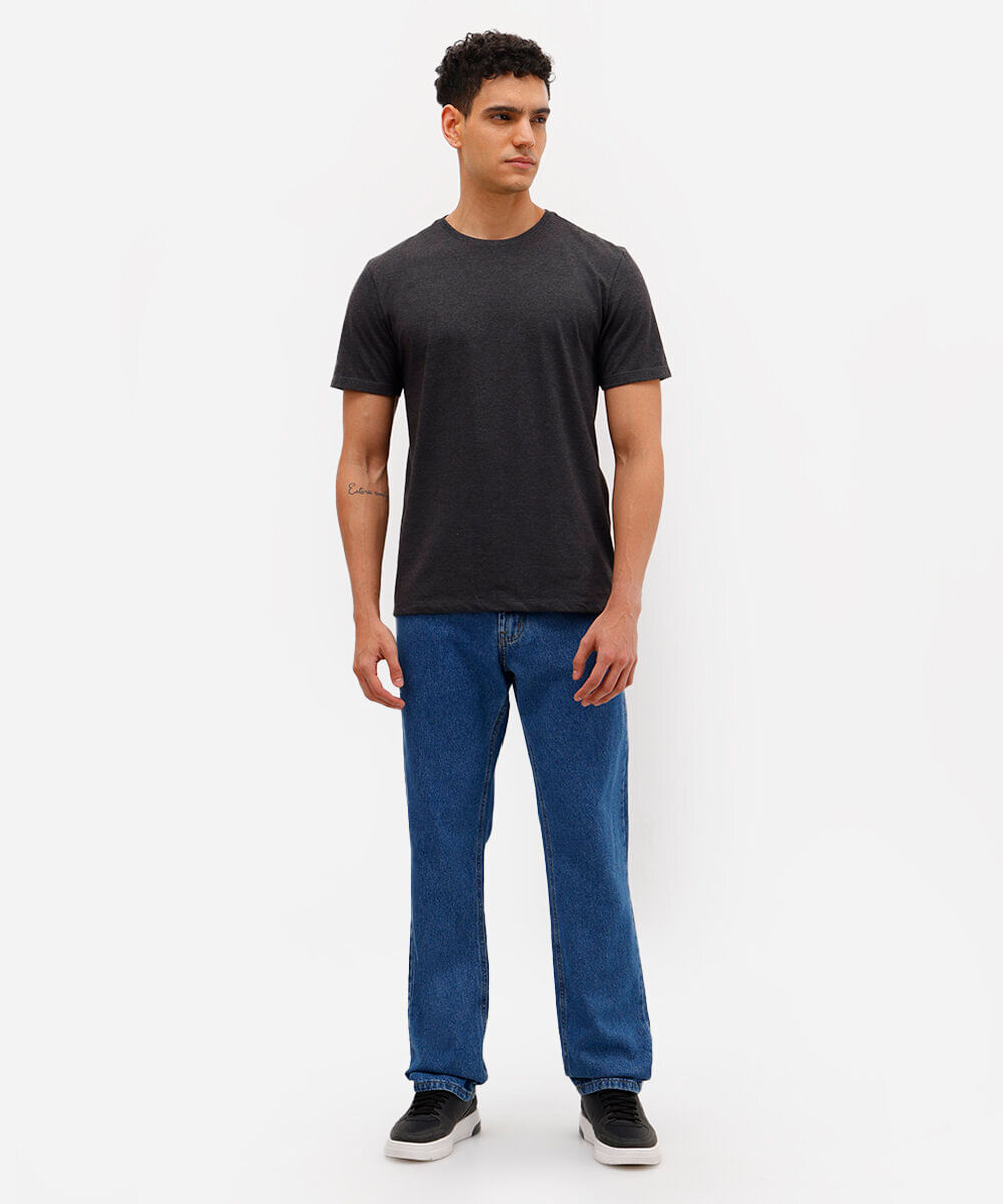 camiseta básica de algodão manga curta cinza