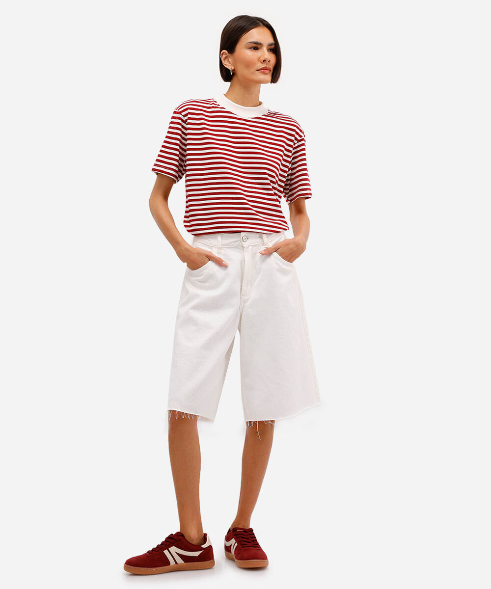 camiseta listrada manga curta vinho