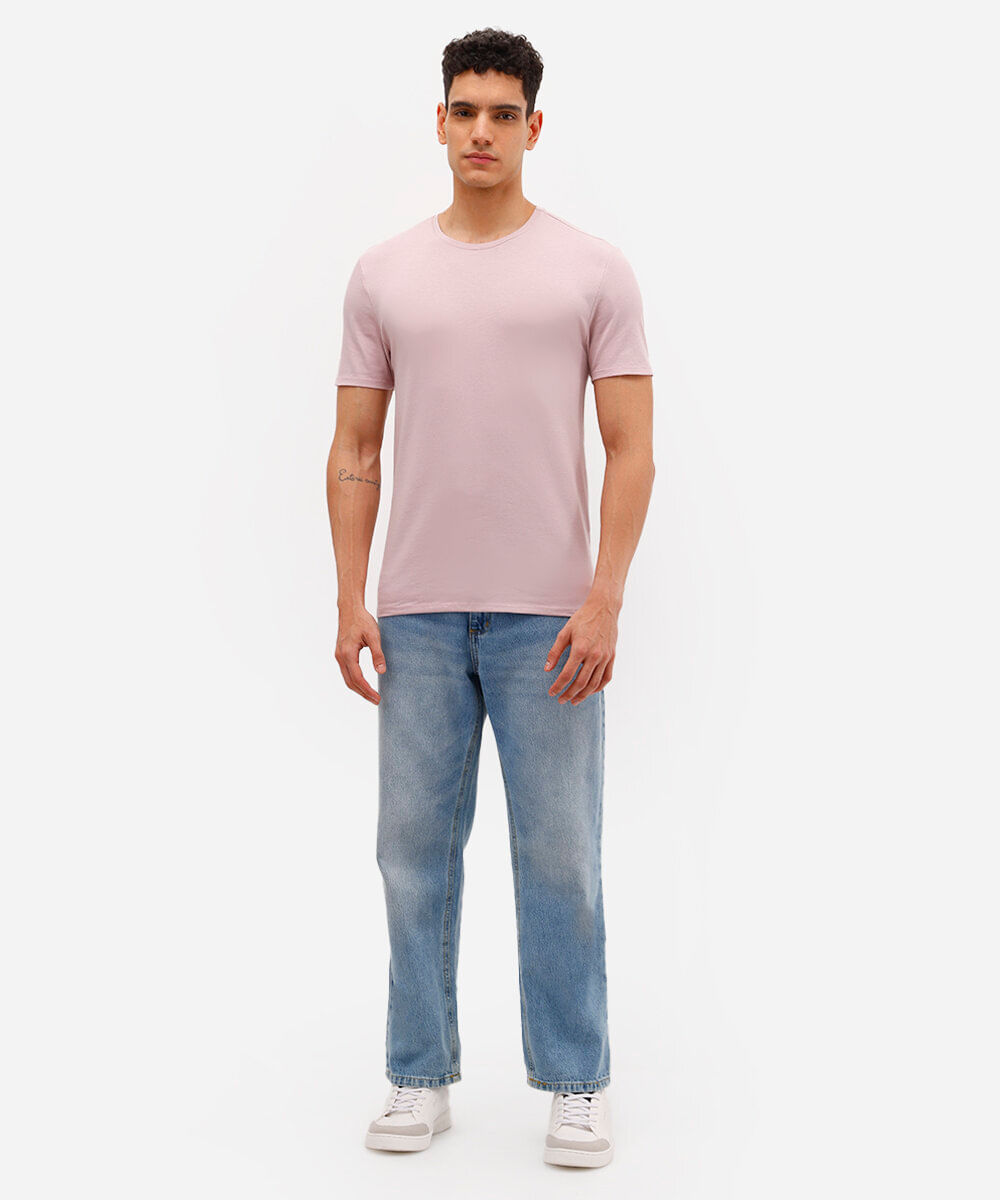camiseta slim básica manga curta rosa