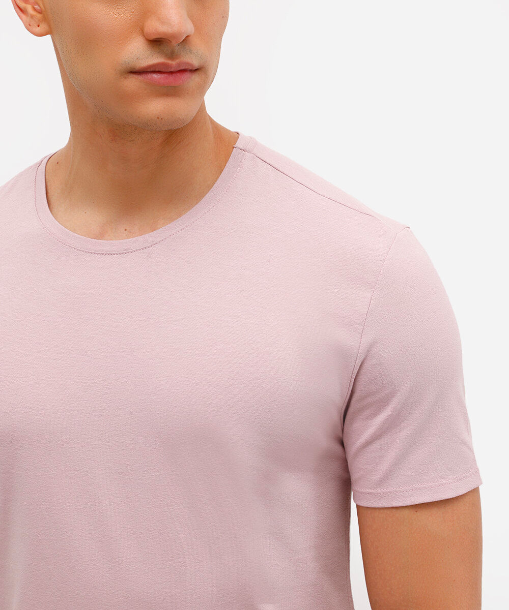 camiseta slim básica manga curta rosa