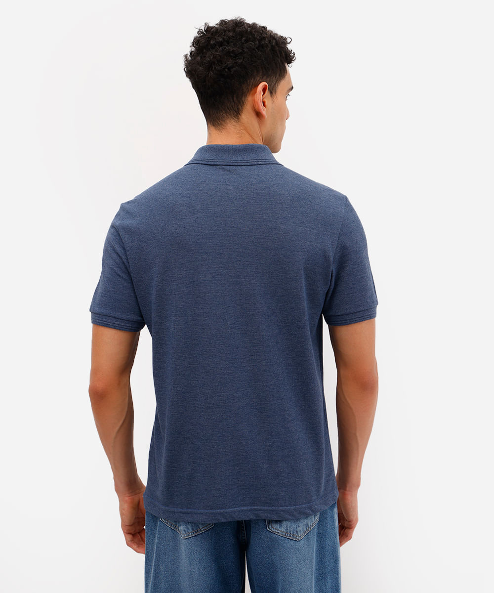 polo básica tradicional piquet com bolso azul