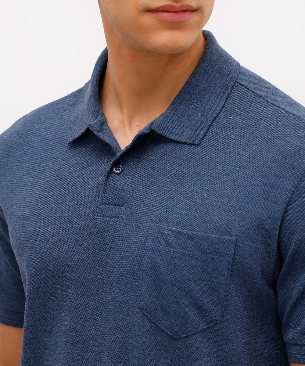 polo básica tradicional piquet com bolso azul