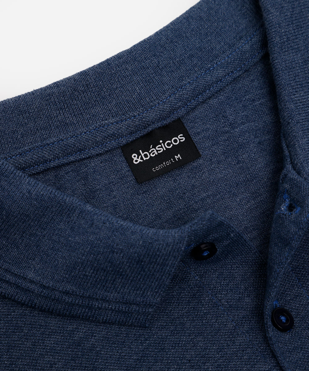 polo básica tradicional piquet com bolso azul