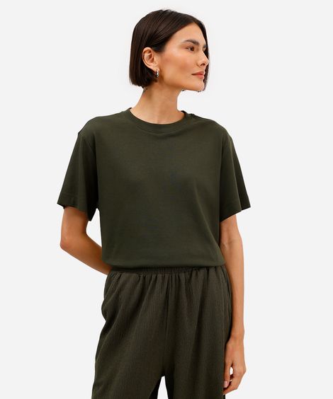 camiseta comfort feminina de algodão peruano interlock verde