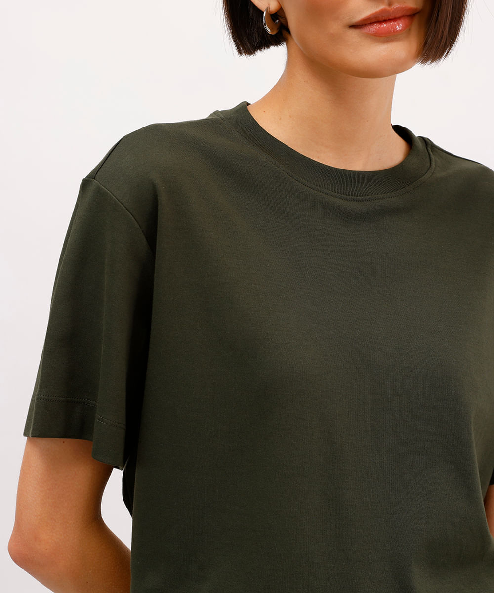 camiseta comfort feminina de algodão peruano interlock verde