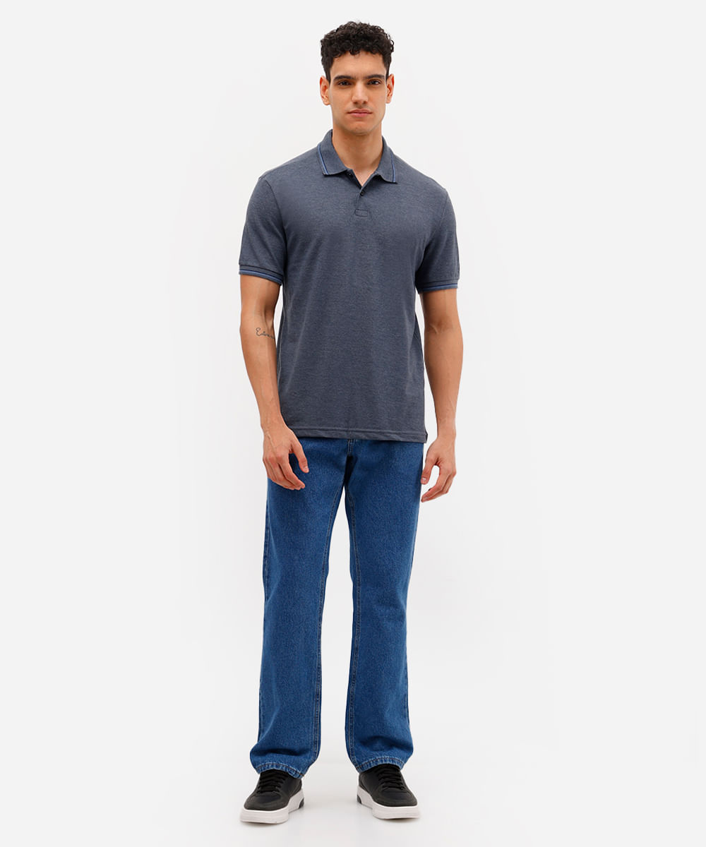 polo básica tradicional piquet azul marinho