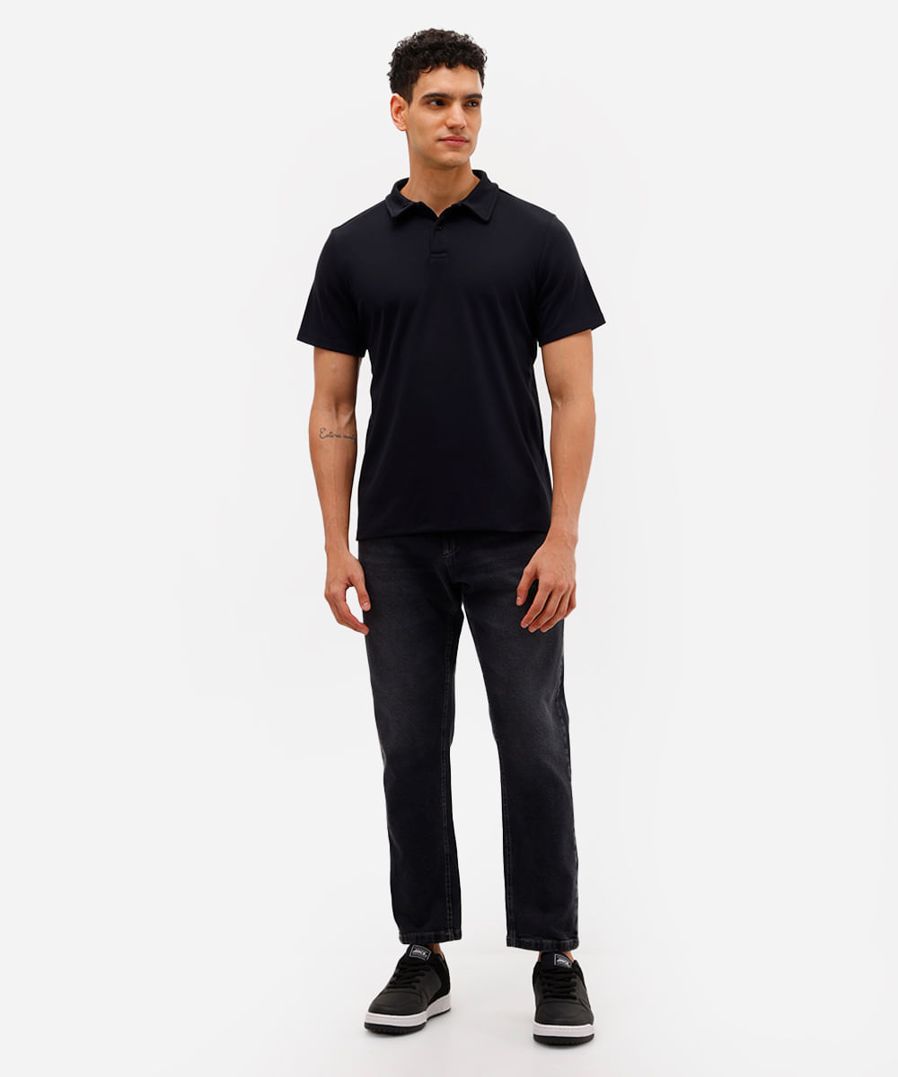 polo comfort masculina de algodão manga curta preta
