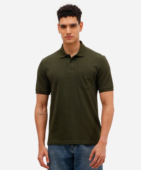 polo básica tradicional piquet com bolso verde